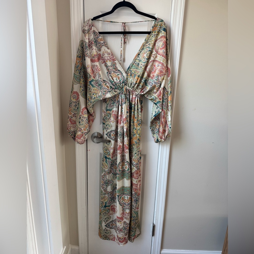 VICI Paisley Print Deep V Long Sleeve Silky Boho Maxi Dress Size XS - Picture 5 of 10